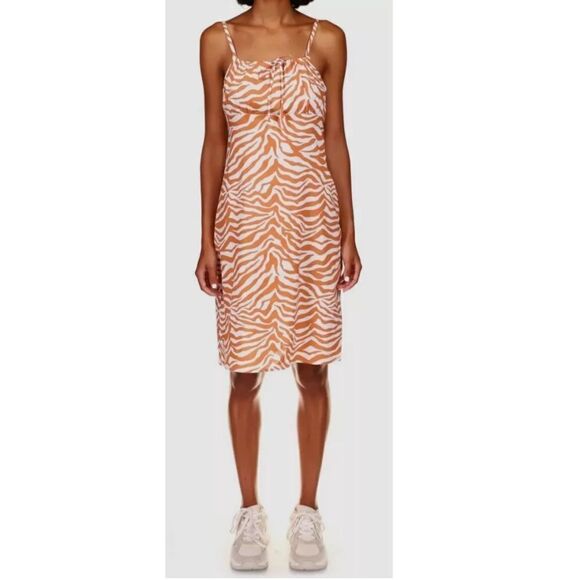 NWT $142 SANCTUARY Snapshot MIdi Savanna Striped Dress Orange White Size 8 - Picture 1 of 11